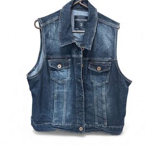 MAURICES Button Down Collared Dark Wash Blue Denim Jean Vest Women's Size 3
